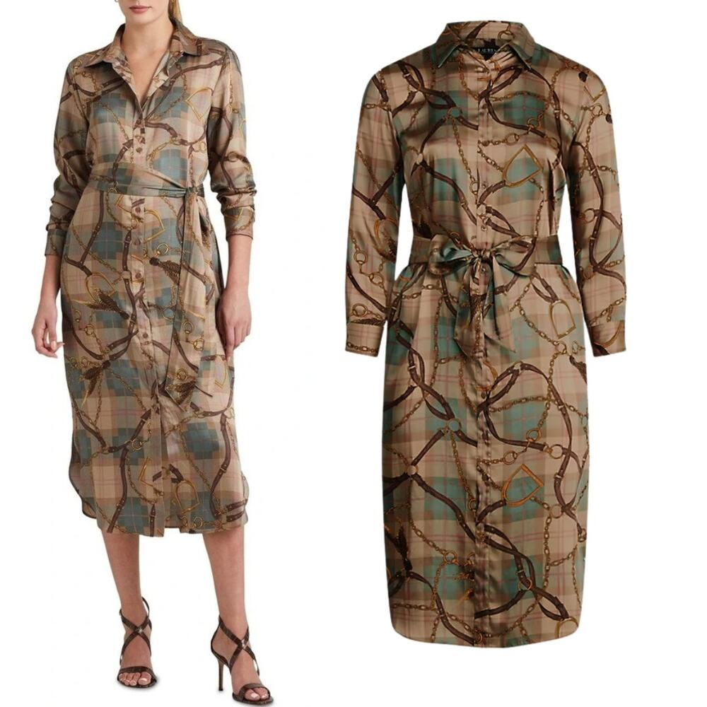 Lauren Ralph Lauren Brown and Green Midi Dress